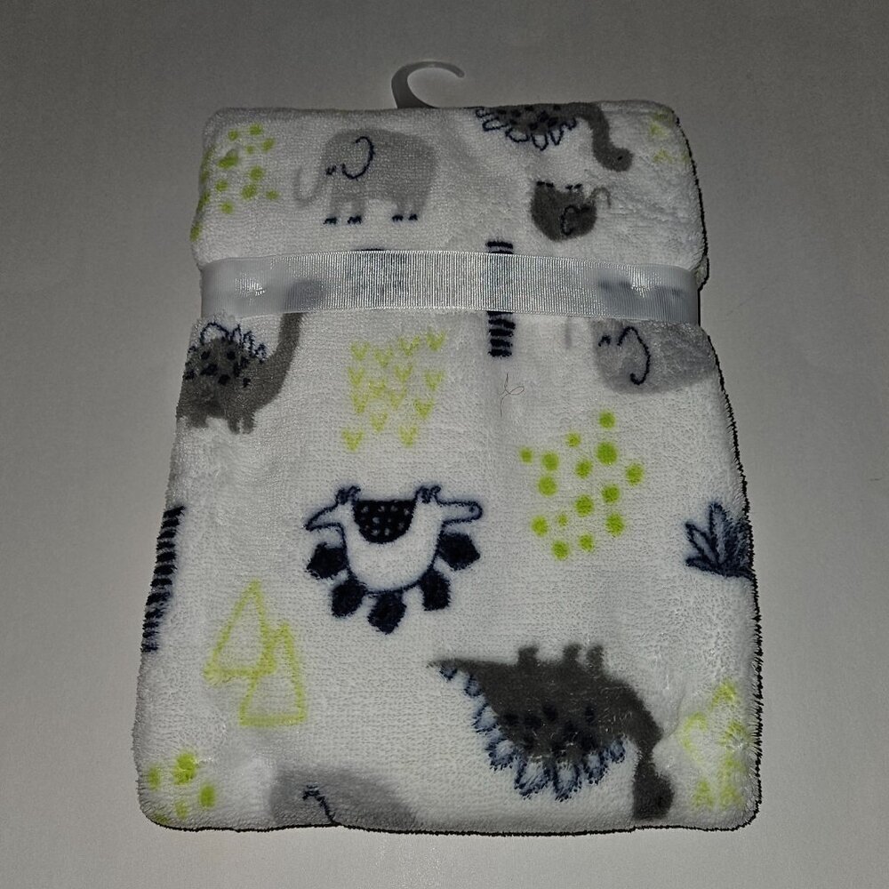 NEW Baby Gear Dinosaur Elephant Fleece Baby Blanket Lovey Gray Blue White 30x40 - Picture 6 of 6